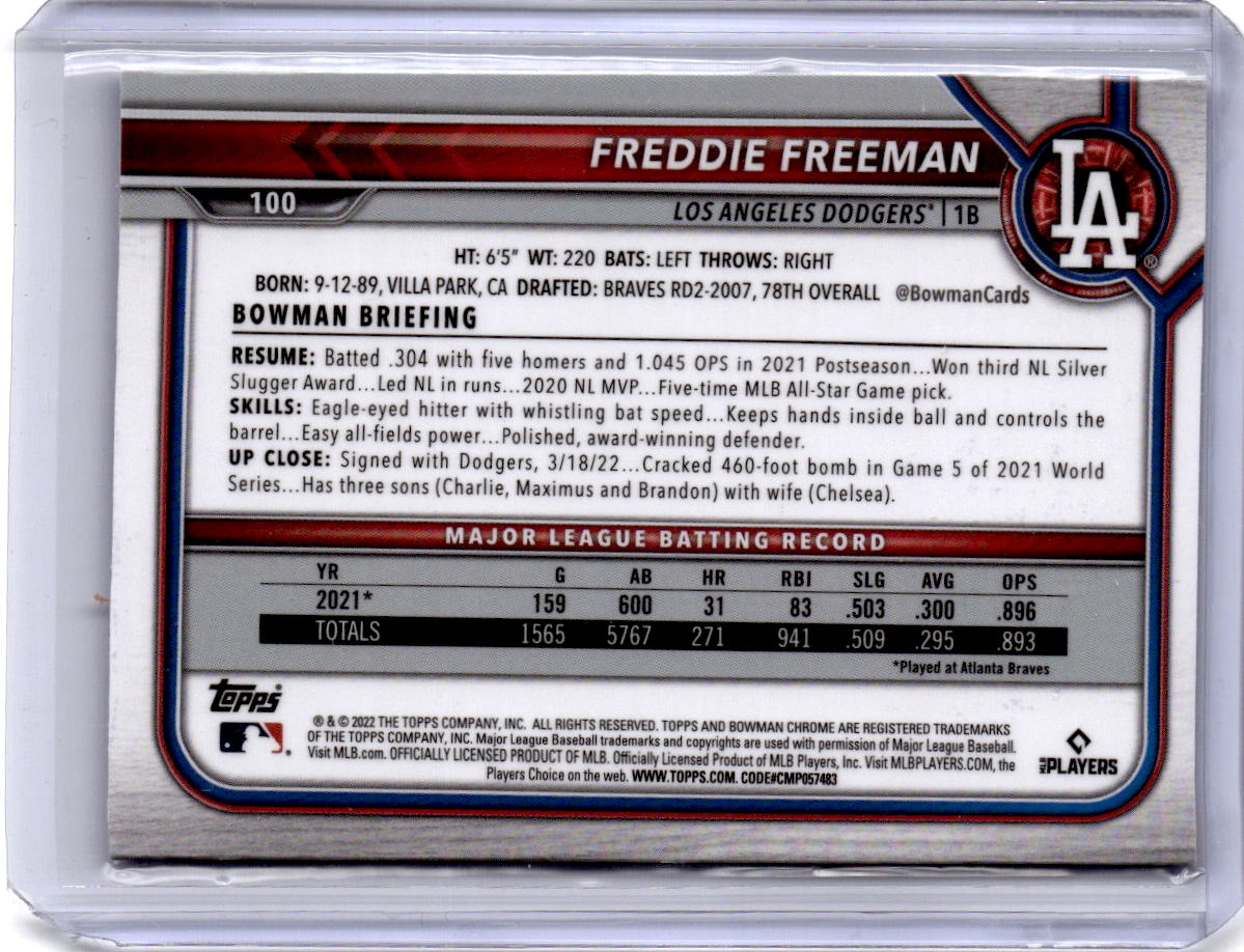 2022 Bowman Chrome Sapphire Edition #100 Freddie Freeman