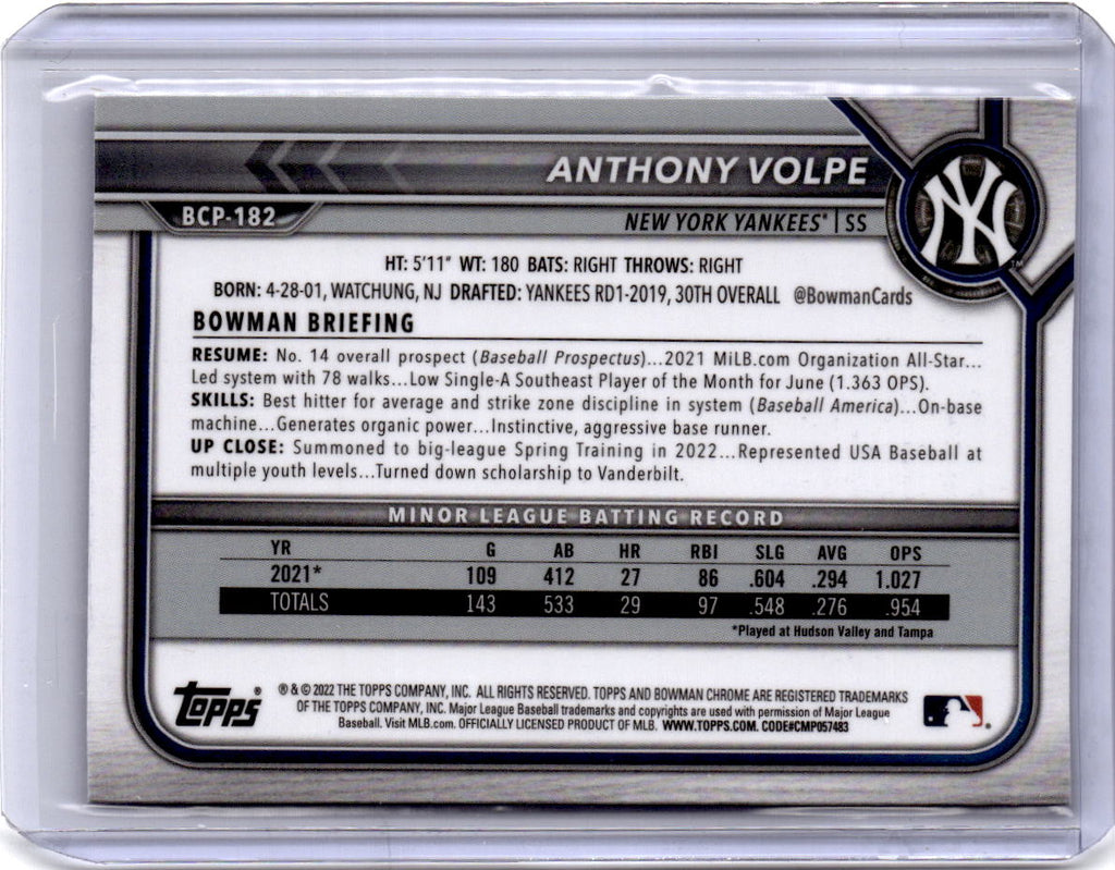 2022 Bowman Chrome Sapphire Edition #BCP-182 Anthony Volpe Prospects