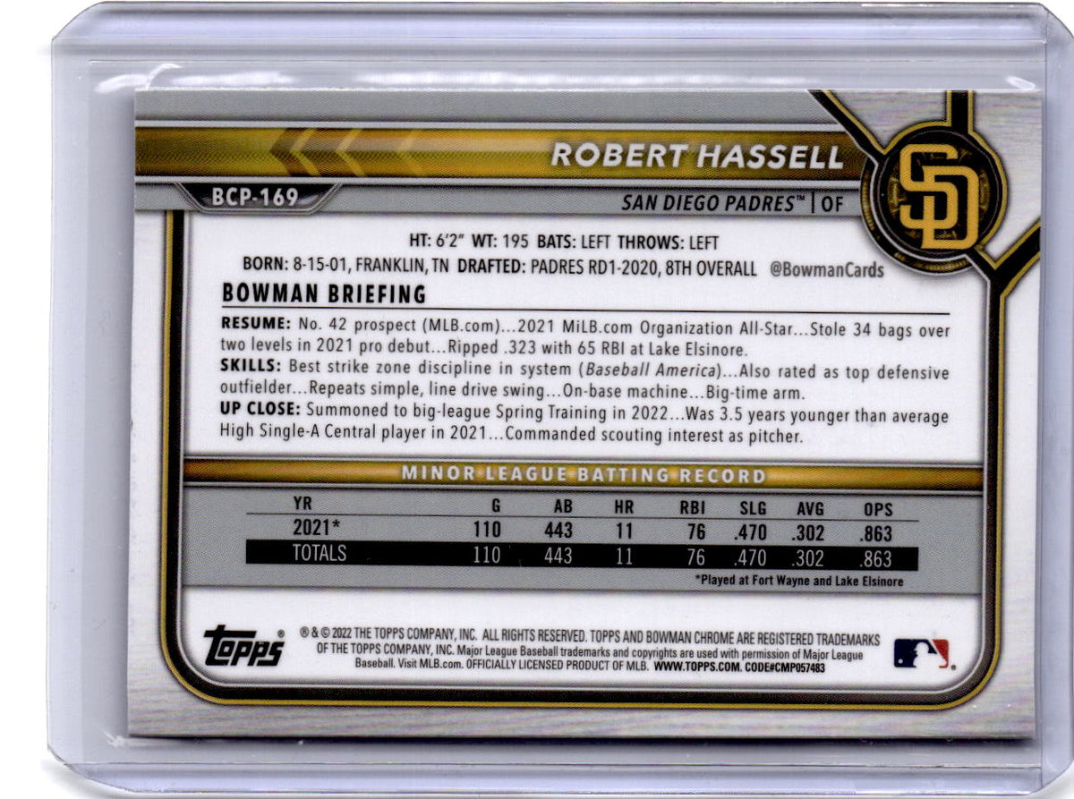 2022 Bowman Chrome Sapphire Edition #BCP-169 Robert Hassell Prospects