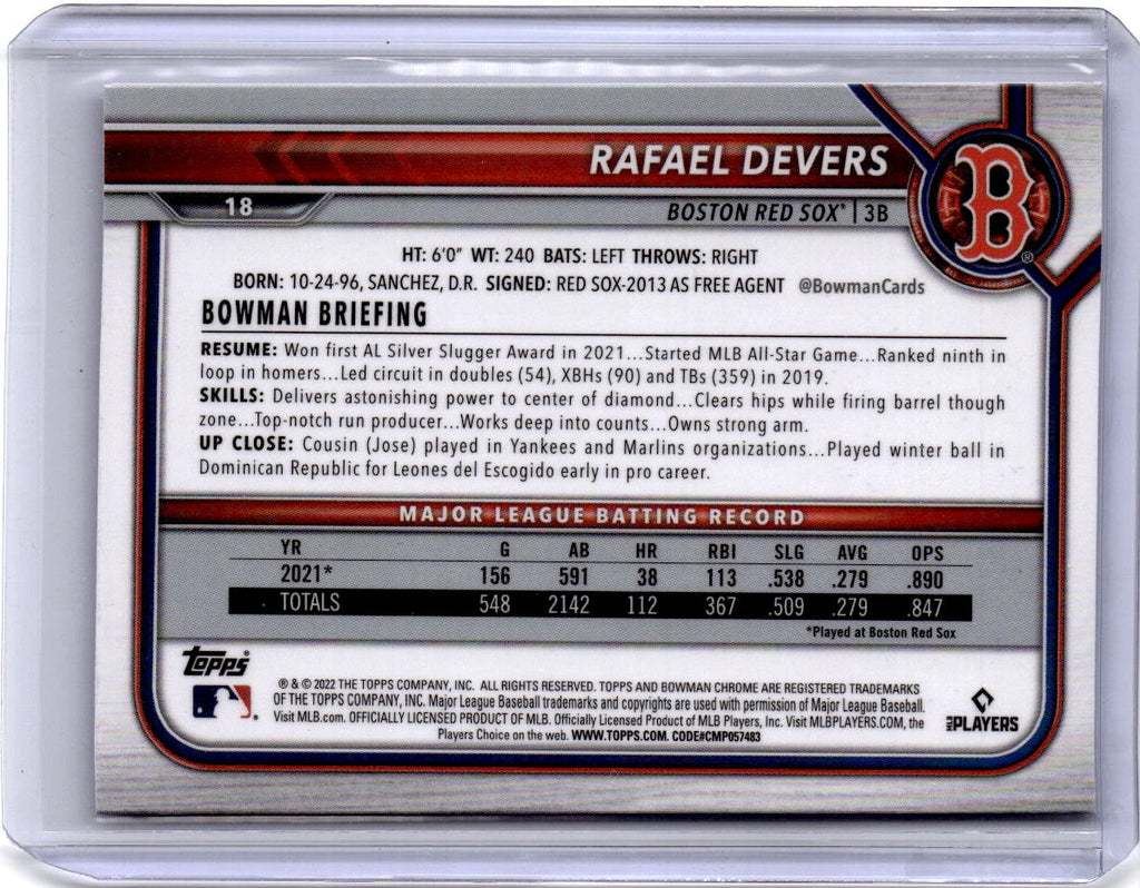 2022 Bowman Chrome Sapphire Edition #18 Rafael Devers