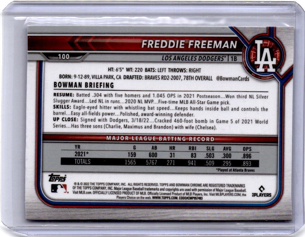 2022 Bowman Chrome Sapphire Edition #100 Freddie Freeman