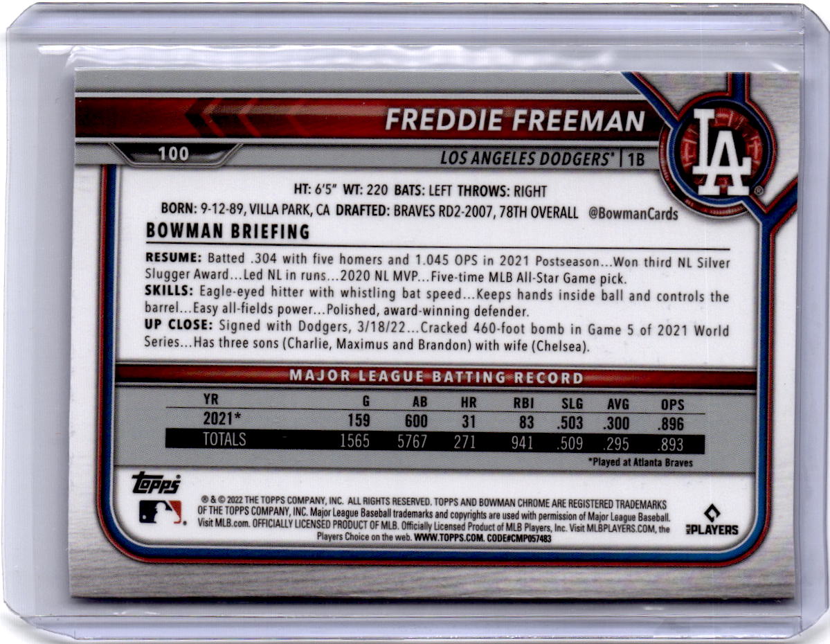 2022 Bowman Chrome Sapphire Edition #100 Freddie Freeman