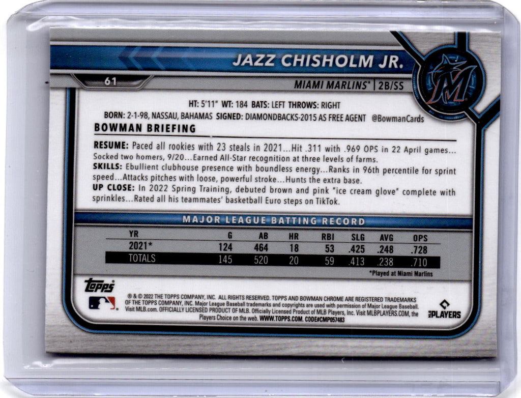 2022 Bowman Chrome Sapphire Edition #61 Jazz Chisholm Jr.