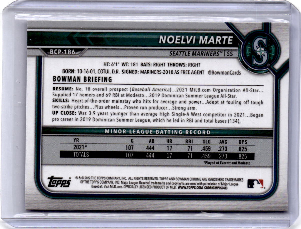 2022 Bowman Chrome Sapphire Edition #BCP-186 Noelvi Marte Prospects
