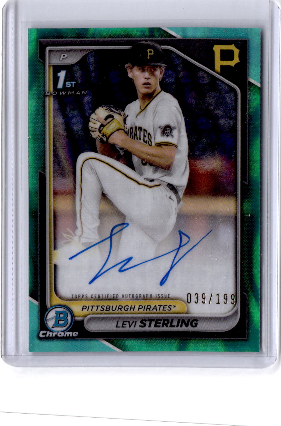 2024 Bowman Draft #CPA-LS Levi Sterling Chrome Prospect Autographs Aqua Lava/199