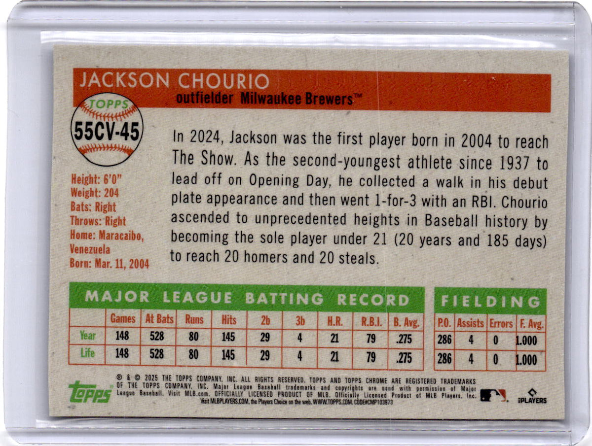 2025 Topps Chrome Platinum #55CV-45 Jackson Chourio 1955 Topps City Variations