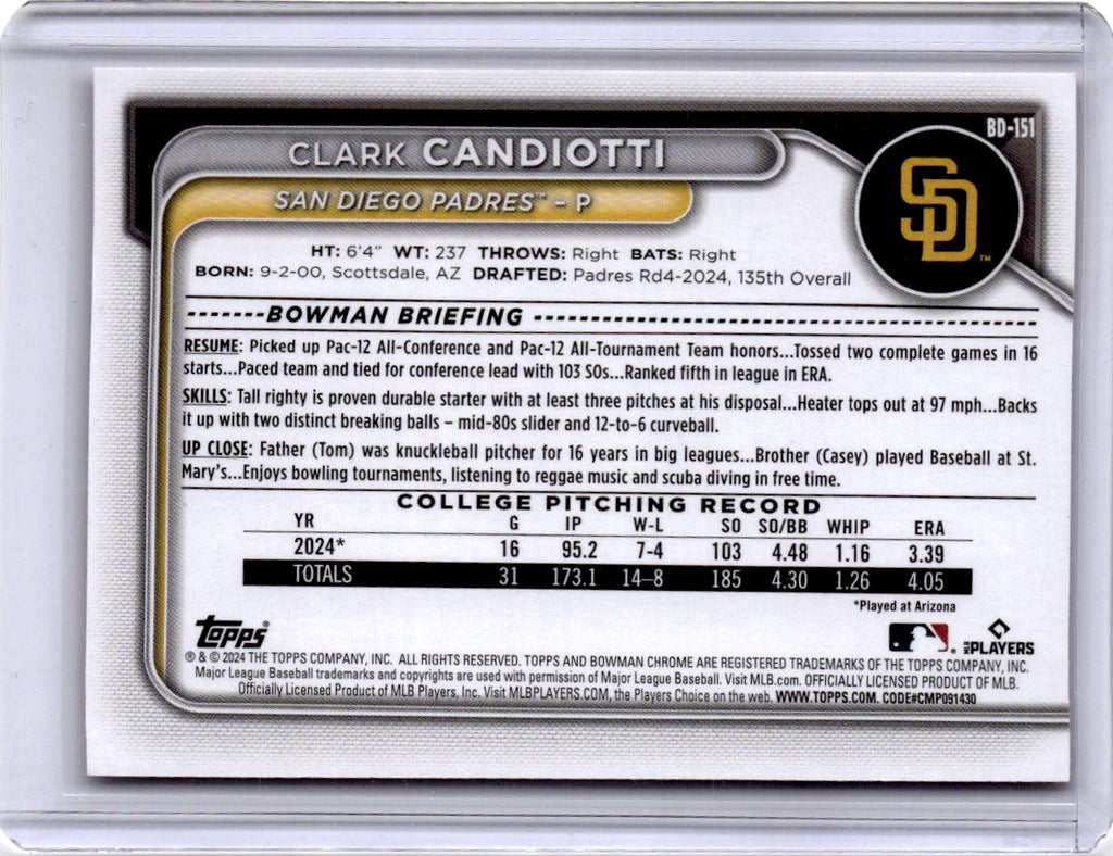2024 Bowman Draft #BD-151 Clark Candiotti Red #/5