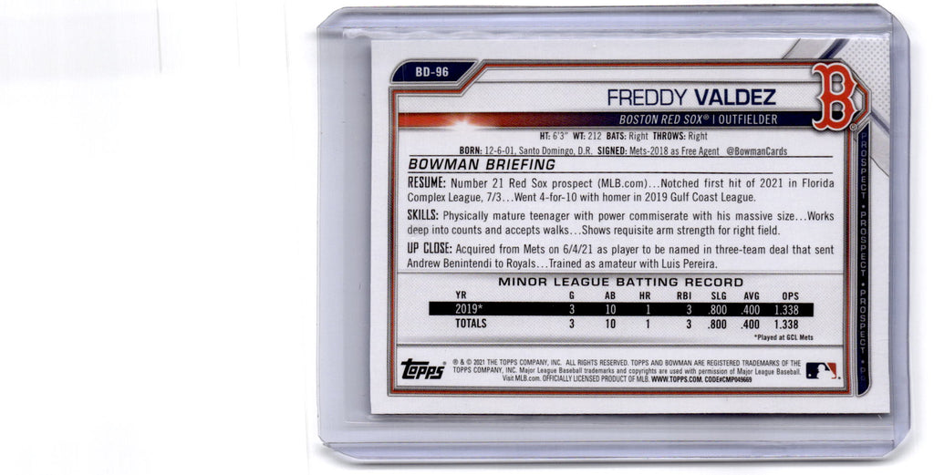 2021 Bowman Draft #BD-96 Freddy Valdez Blue #/150