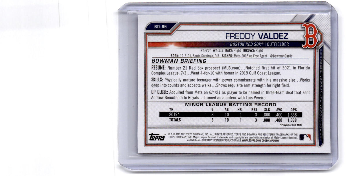 2021 Bowman Draft #BD-96 Freddy Valdez Blue #/150