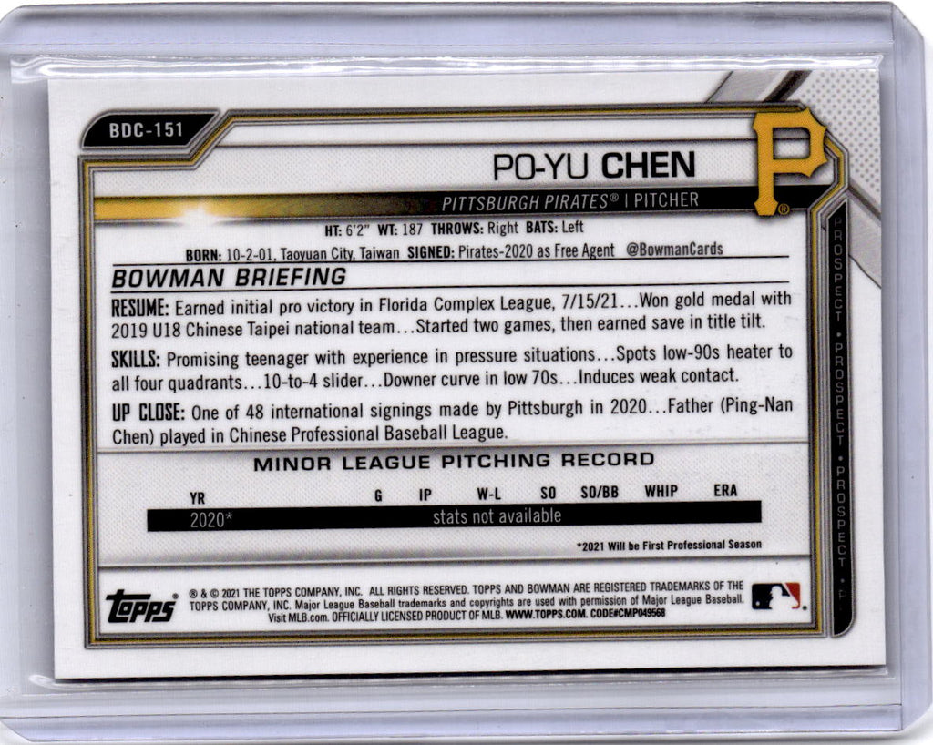 2021 Bowman Draft #BDC-151 Po-Yu Chen Chrome Purple Refractor #/250