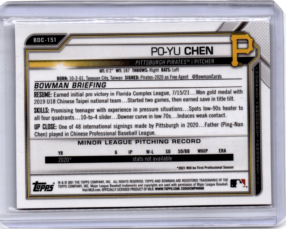 2021 Bowman Draft #BDC-151 Po-Yu Chen Chrome Purple Refractor #/250