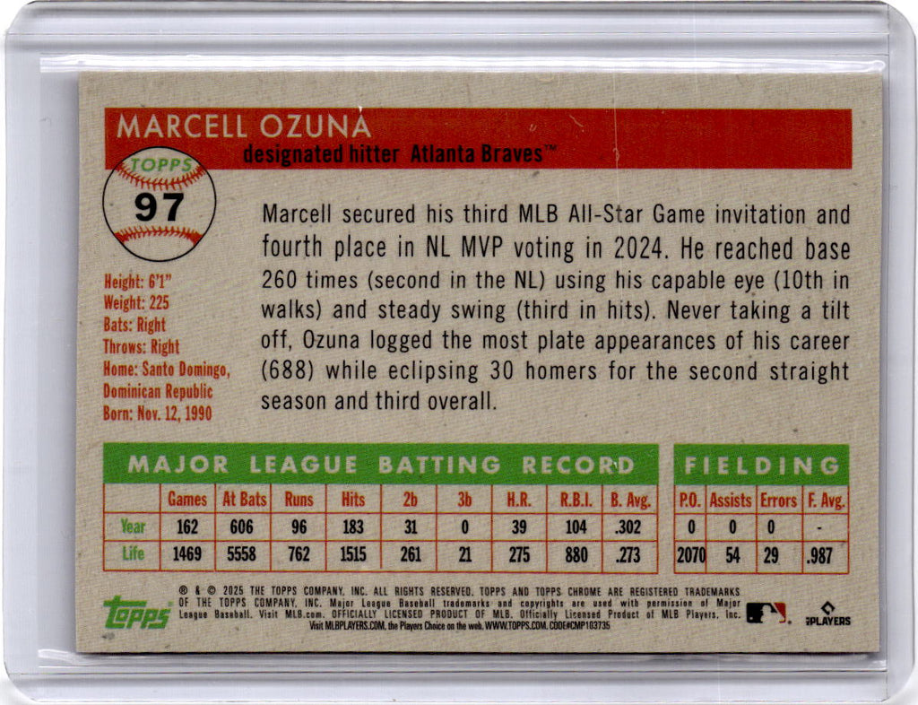 2025 Topps Chrome Platinum #97 Marcell Ozuna Red Refractors #/5