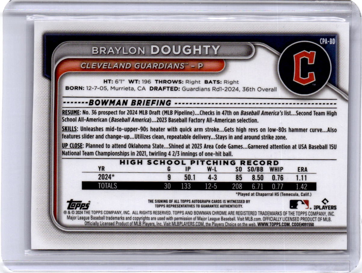 2024 Bowman Draft Braylon Doughty Chrome Autographs Purple Refractor /250