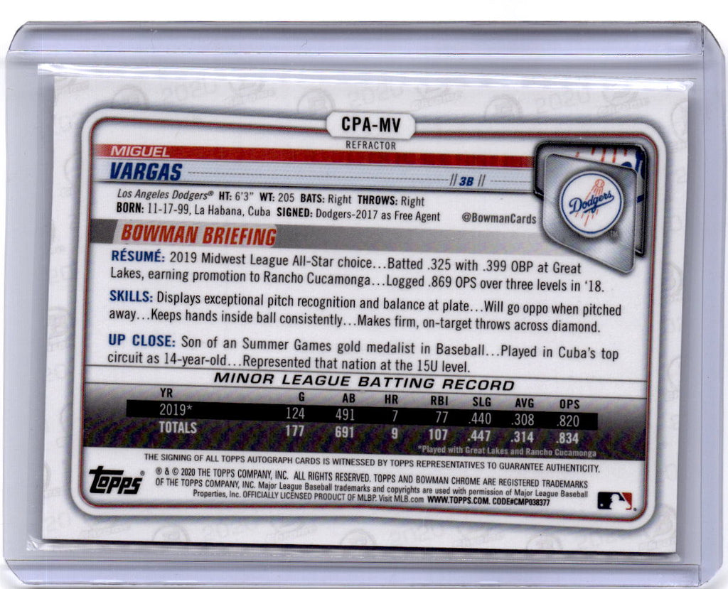 2020 Bowman #CPA-MV Miguel Vargas Chrome Prospect Autographs Refractor/499