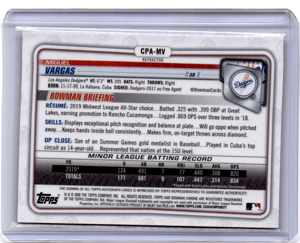 2020 Bowman #CPA-MV Miguel Vargas Chrome Prospect Autographs Refractor/499