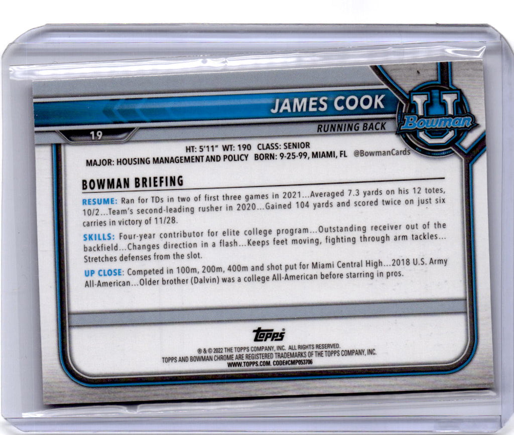 2021-22 Bowman University #19 James Cook Chrome Fuschia #/150