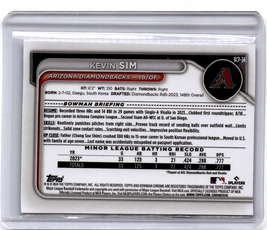 2024 Bowman #BCP-34 Kevin Sim Chrome Prospects Mini-Diamond Refractors