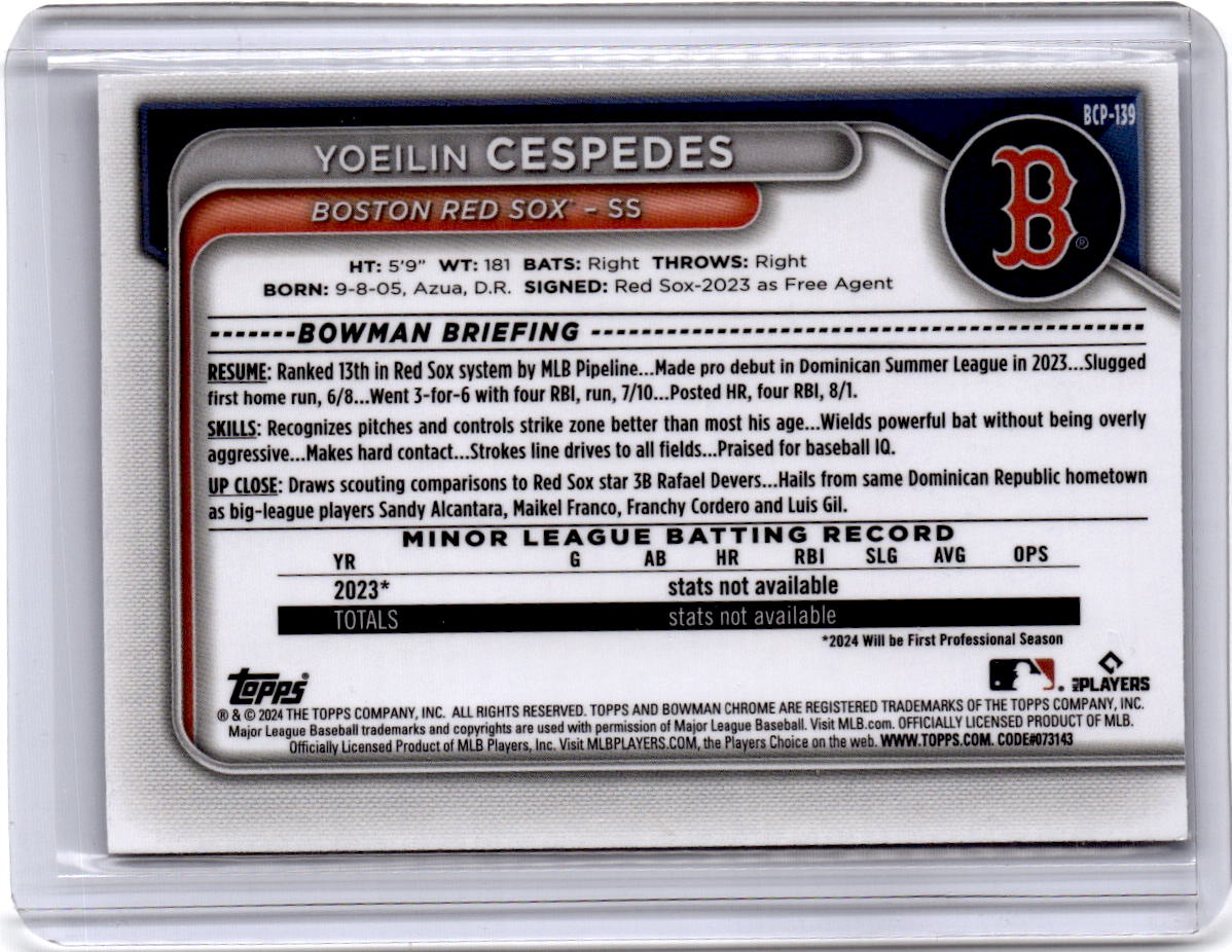 2024 Bowman #BCP-139 Yoeilin Cespedes Chrome Prospects