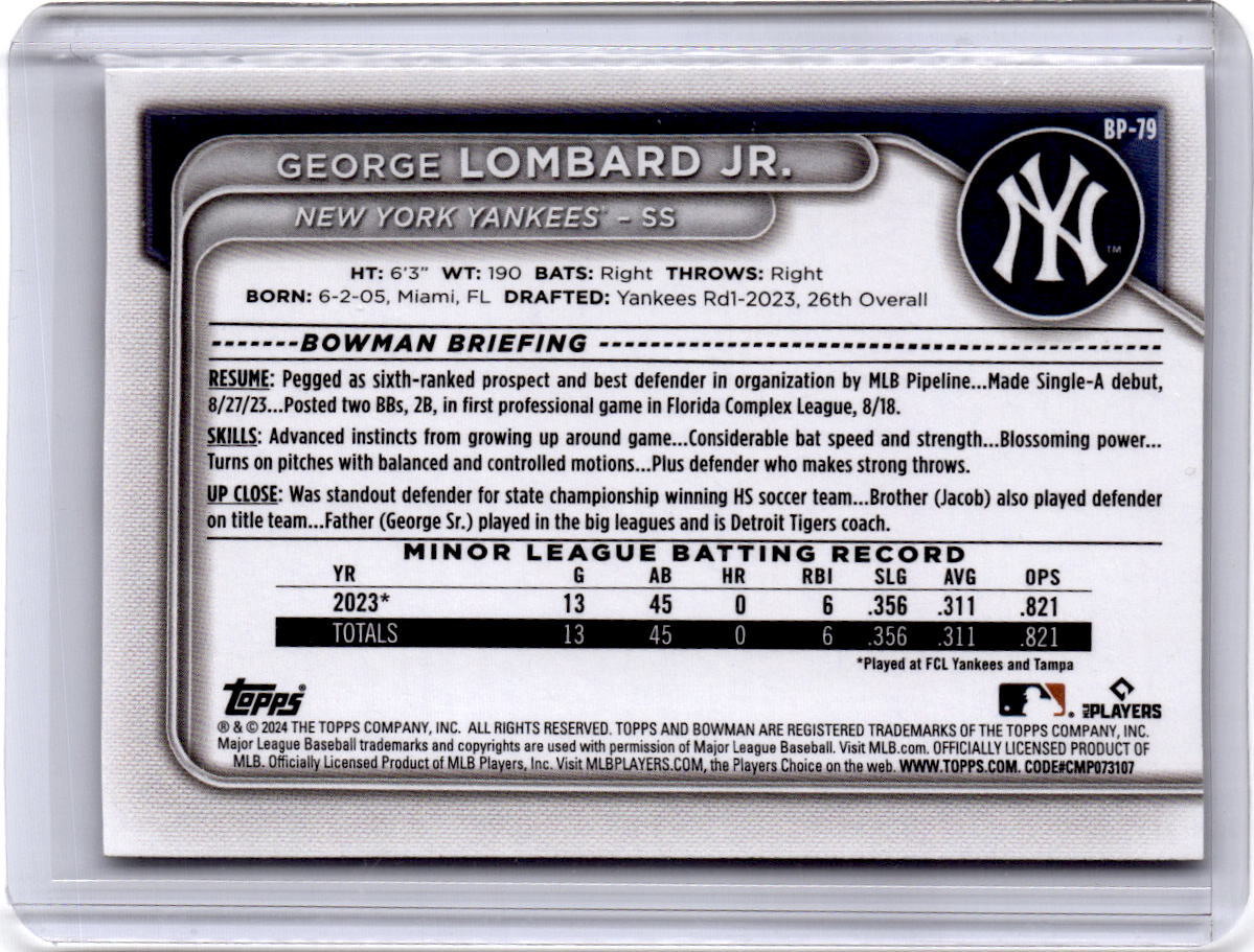 2024 Bowman #BP-79 George Lombard Jr. Prospects