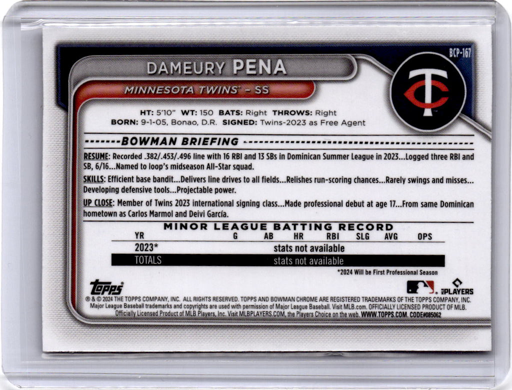 2024 Bowman Chrome  Dameury Pena Prospects Reptilian Blue Refractors #/150