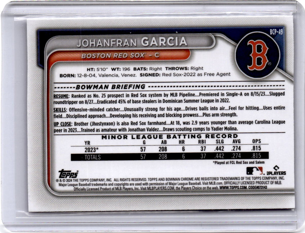 2024 Bowman Johanfran Garcia Chrome Purple RayWave Refractors #/250