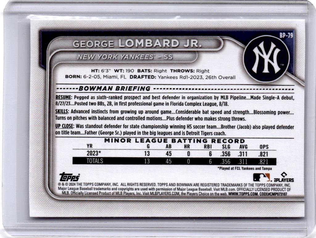 2024 Bowman #BP-79 George Lombard Jr. Prospects