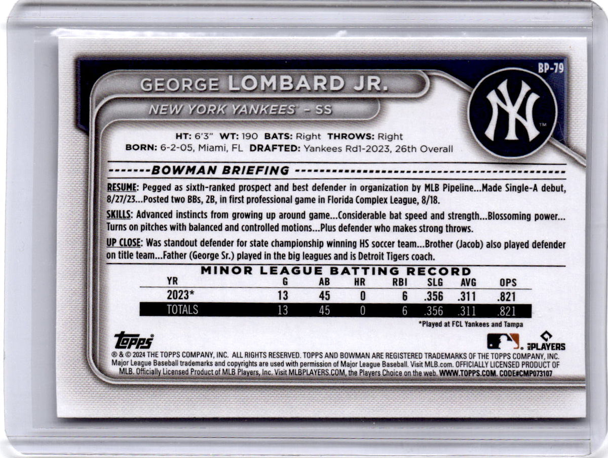 2024 Bowman #BP-79 George Lombard Jr. Prospects
