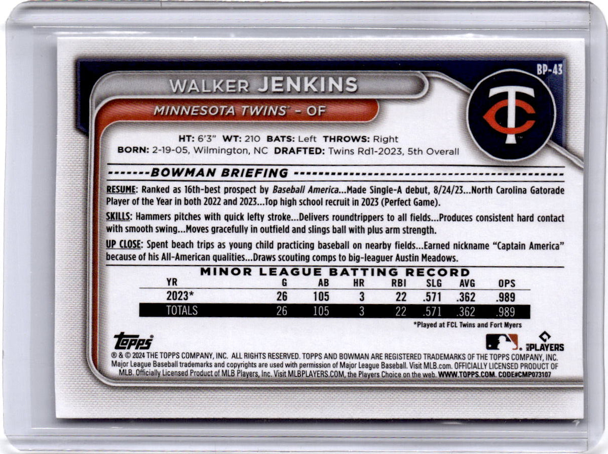 2024 Bowman #BP-43 Walker Jenkins Prospects