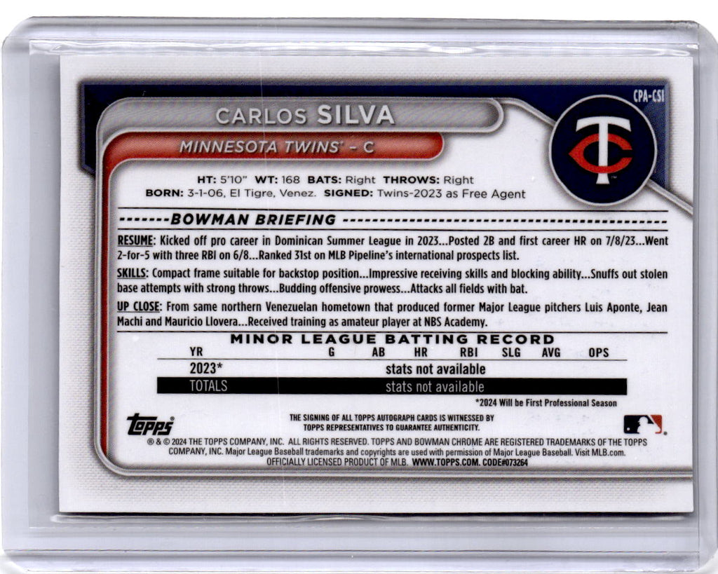 2024 Bowman #CPA-CSI Carlos Silva Chrome Prospect Autographs