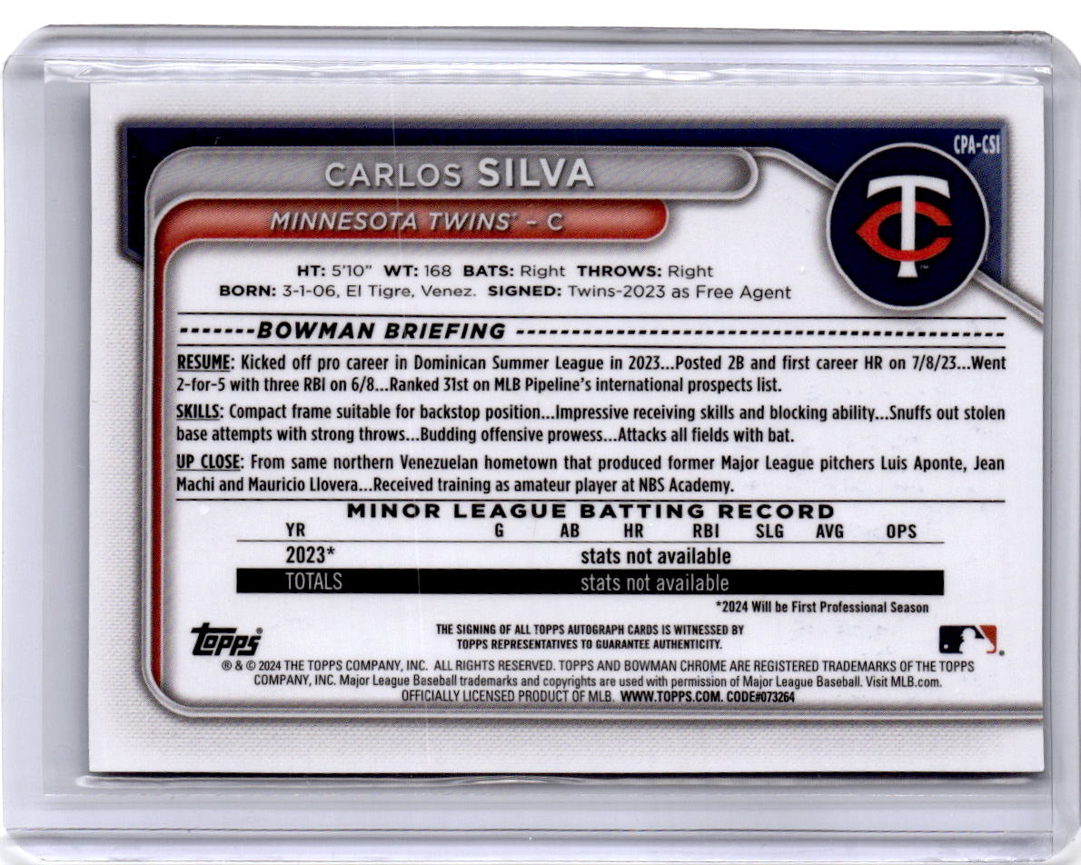 2024 Bowman #CPA-CSI Carlos Silva Chrome Prospect Autographs