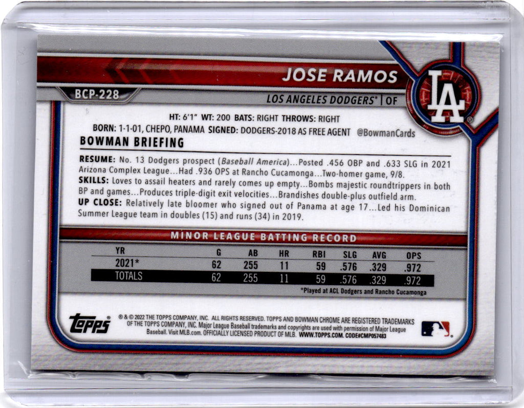 2022 Bowman Chrome Sapphire Edition aqua /99 #BCP-228 Jose Ramos Prospects