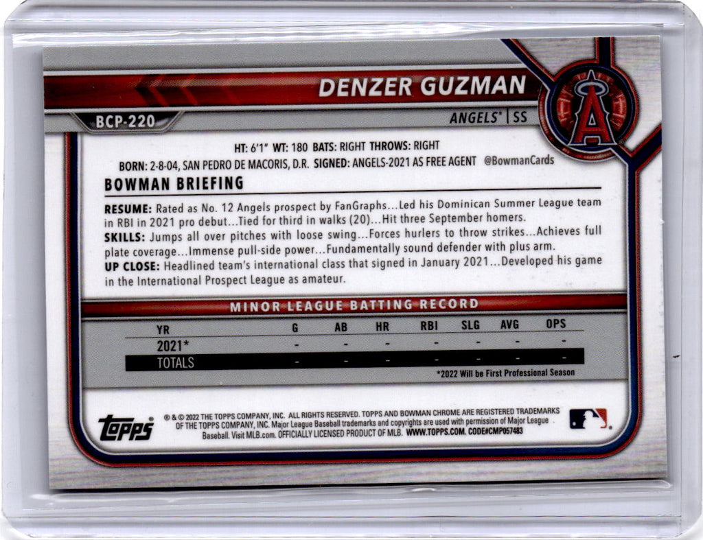 2022 Bowman Chrome Sapphire Edition #BCP-220 Denzer Guzman Prospects Aqua #/99