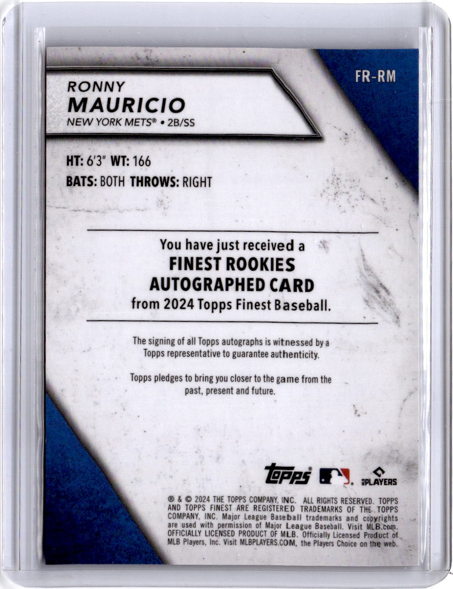 2024 Finest #FR-RM Ronny Mauricio Finest Rookies Design Variations Autographs