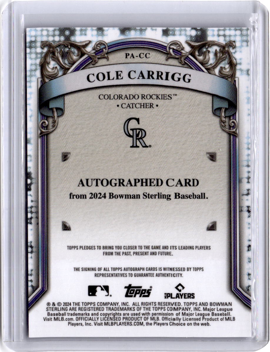 2024 Bowman Sterling #PA-CC Cole Carrigg Prospect Autographs Blue/25