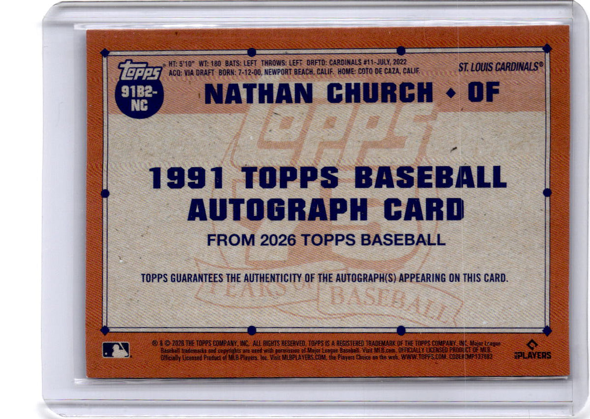 2026 Topps Nathan Church 1991 35th Anniversary Autographs Blue #/150
