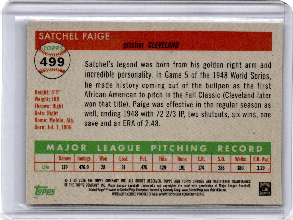 2025 Topps Chrome Platinum Satchel Paige Gold Vibrations Refractors #/50