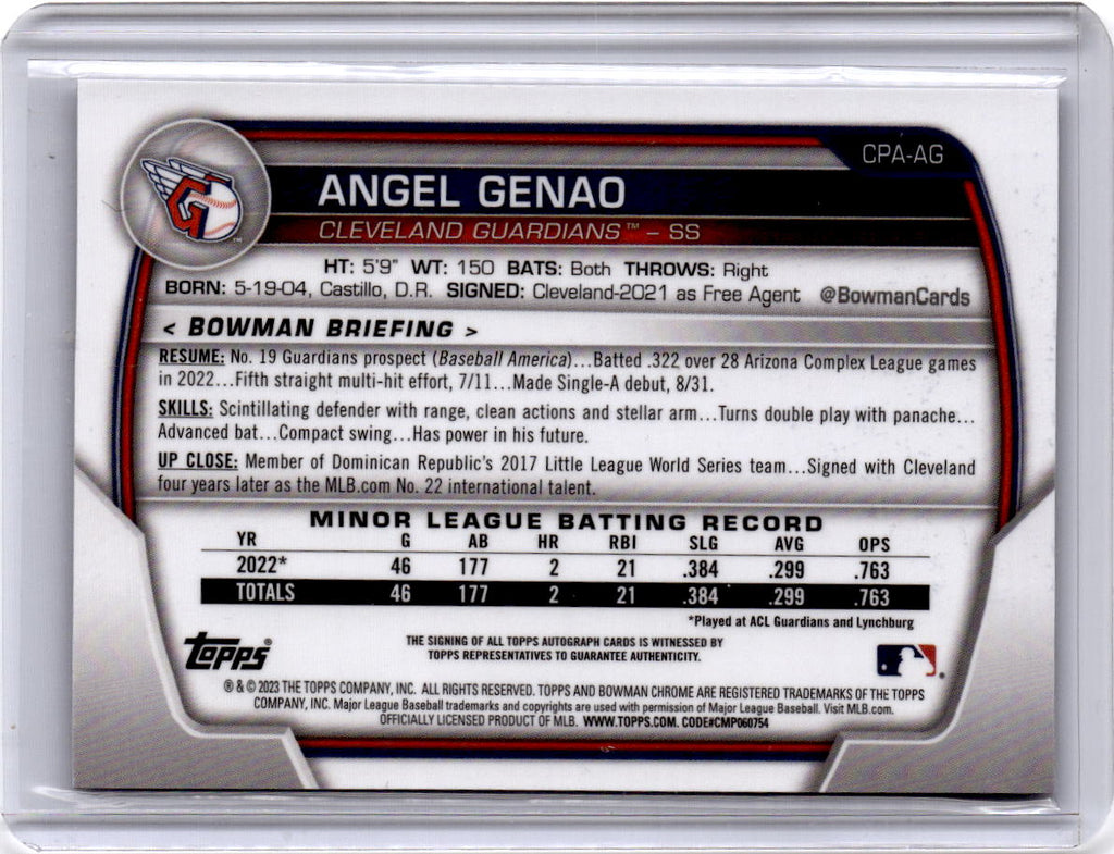 2023 Bowman #CPA-AG Angel Genao Chrome Prospect Autographs