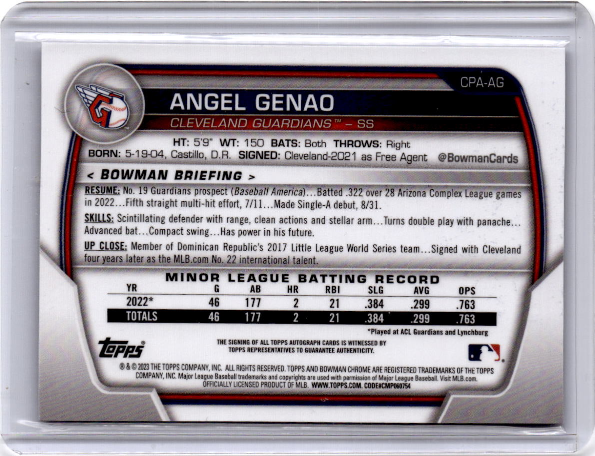 2023 Bowman #CPA-AG Angel Genao Chrome Prospect Autographs