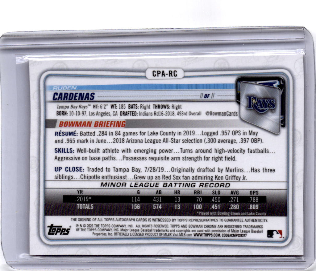 2020 Bowman Ruben Cardenas Chrome Prospects Orange Shimmer Refractor #/25