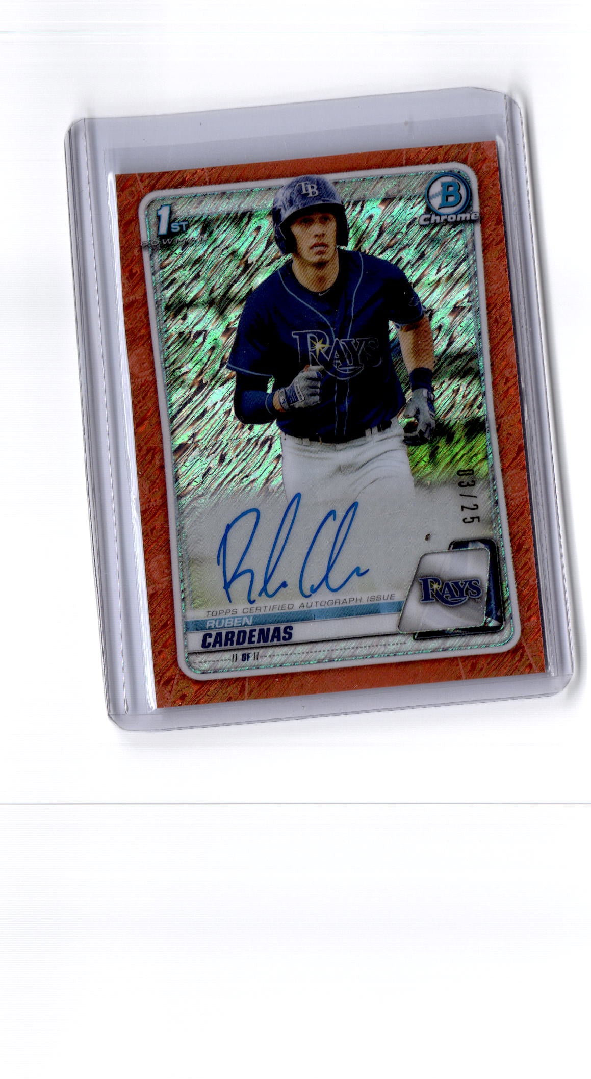 2020 Bowman Ruben Cardenas Chrome Prospects Orange Shimmer Refractor #/25