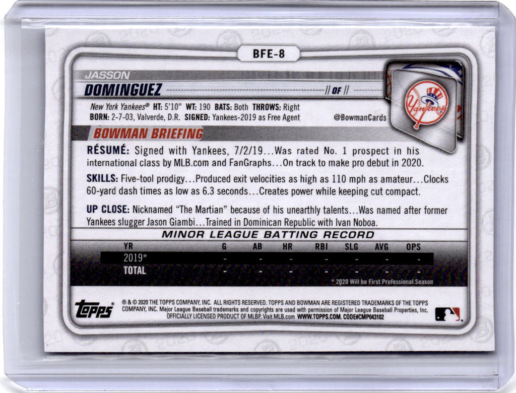 2020 Bowman 1st Edition #BFE-8 Jasson Dominguez Blue #/150