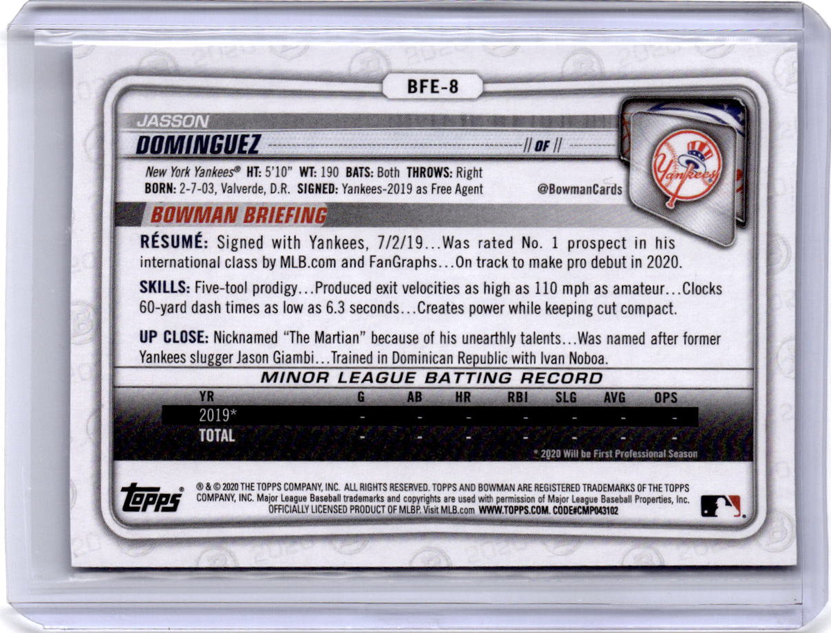 2020 Bowman 1st Edition #BFE-8 Jasson Dominguez Blue #/150