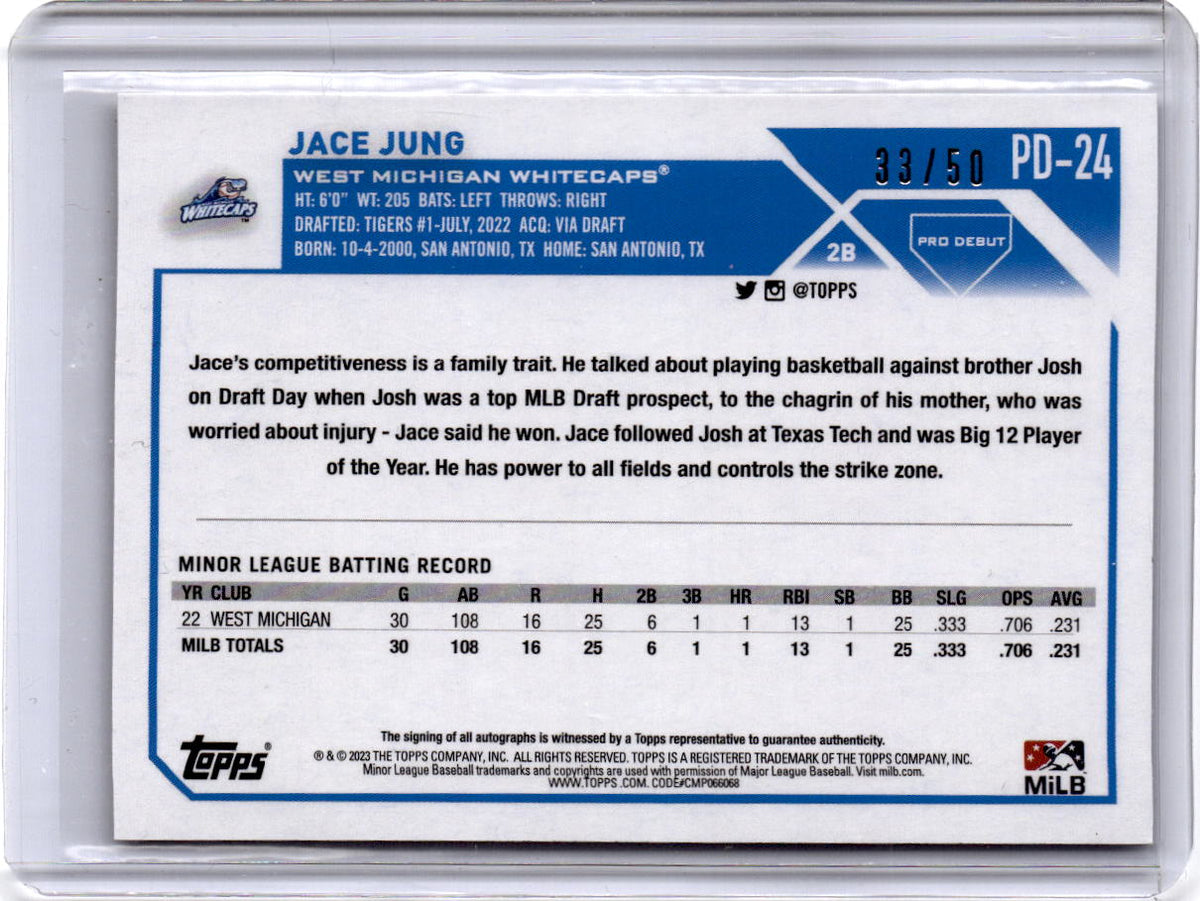 2023 Topps Pro Debut #PD-24 Jace Jung Autographs Gold #/50