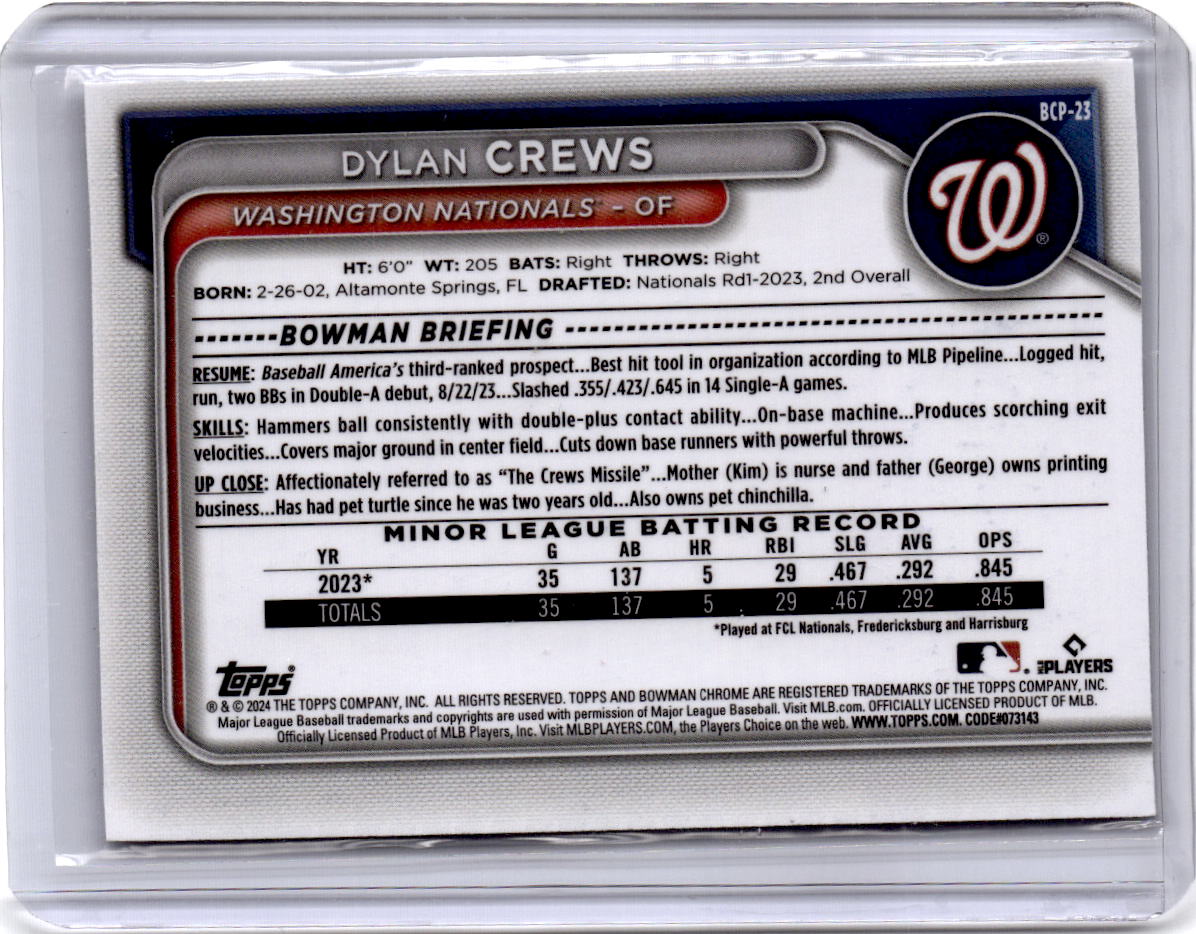 2024 Bowman #BCP-23 Dylan Crews Chrome Prospects