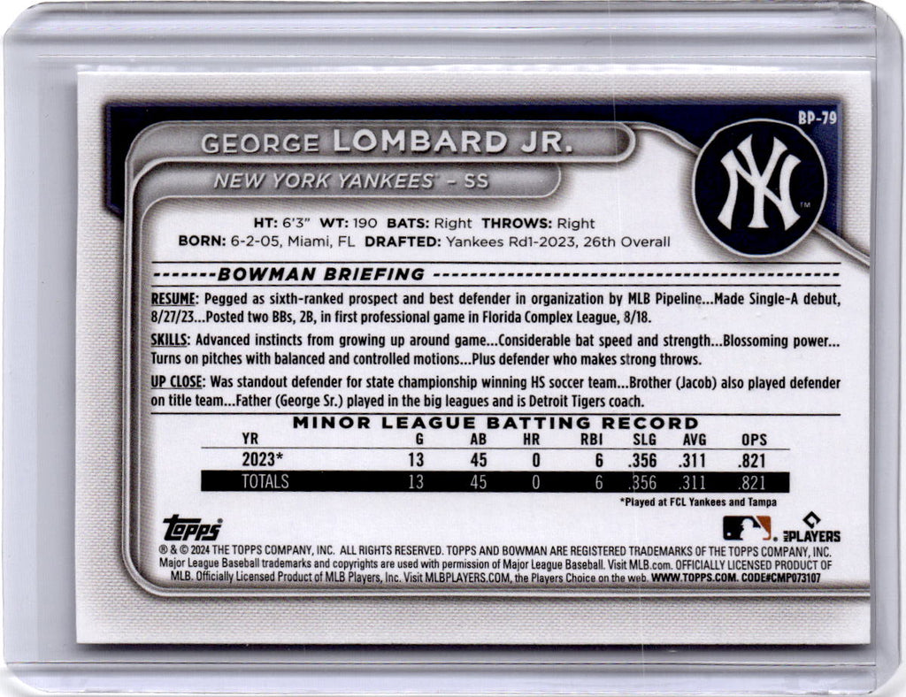 2024 Bowman #BP-79 George Lombard Jr. Prospects