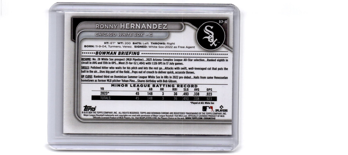 2024 Bowman #BCP-92 Ronny Hernandez Chrome Prospects Aqua Lunar Refractors #/125