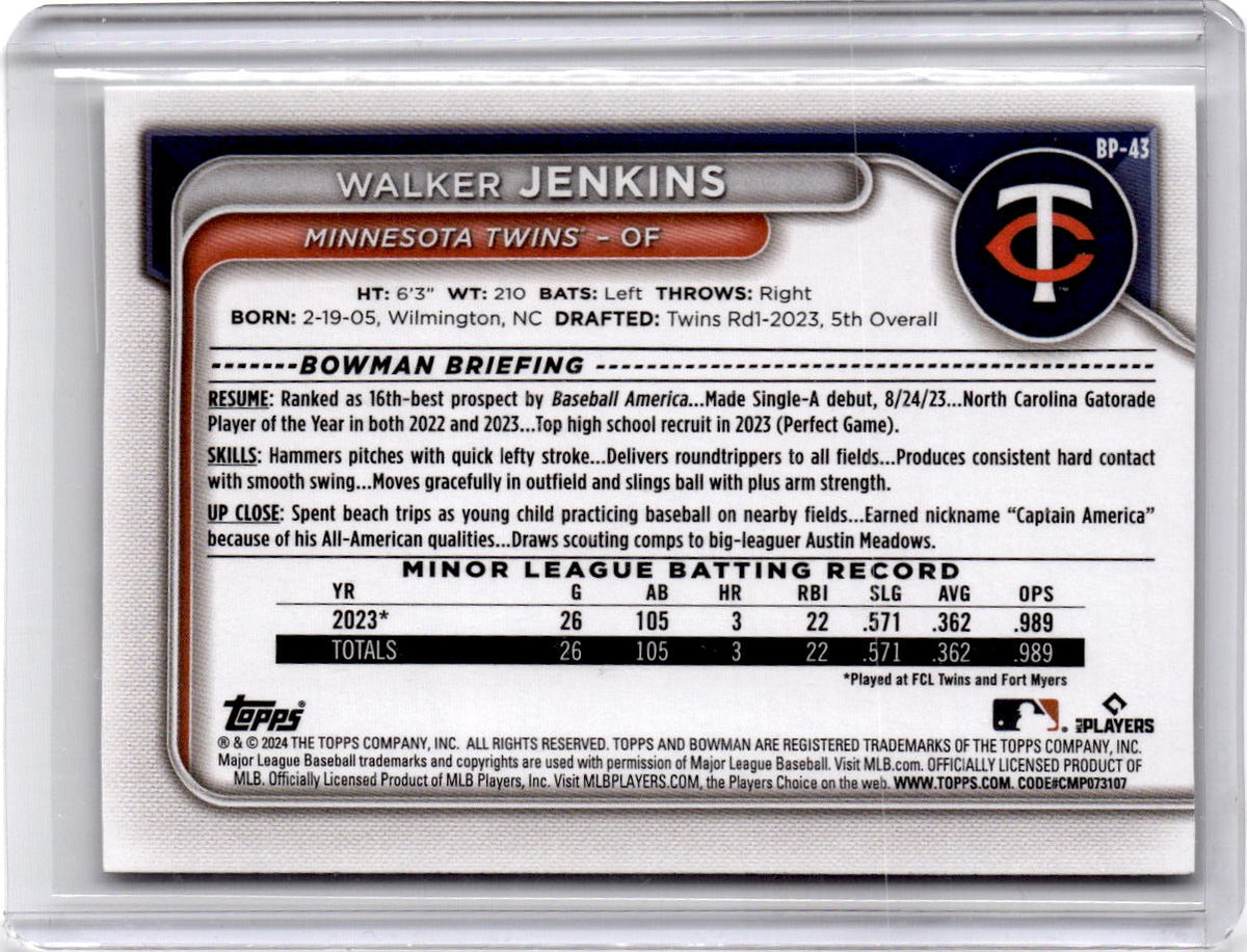 2024 Bowman #BP-43 Walker Jenkins Prospects