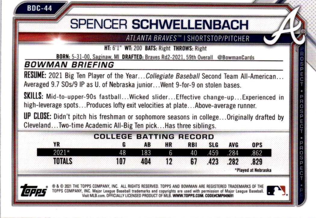2021 Bowman Draft Sapphire Edition #BDC-44 Spencer Schwellenbach