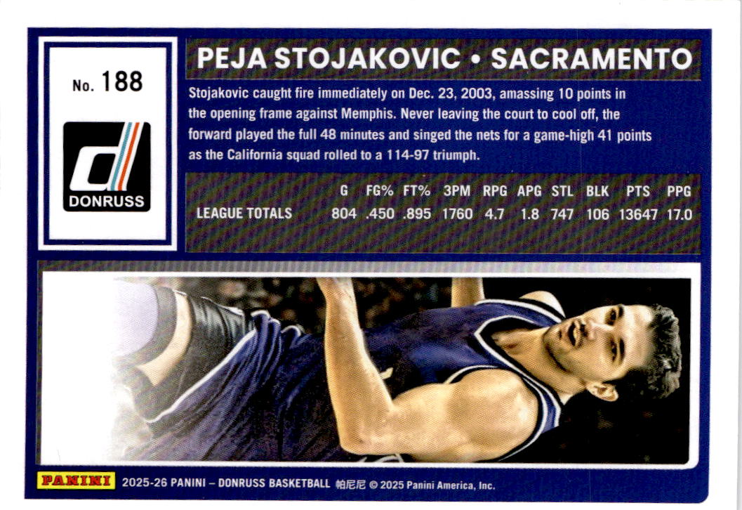 2025-26 Donruss #188 Peja Stojakovic Holo Laser #/199