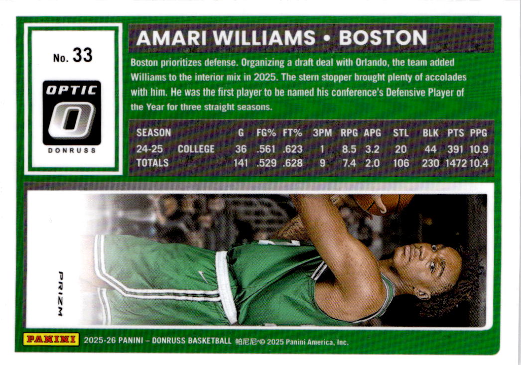 2025-26 Donruss #33 Amari Williams Optic Holo